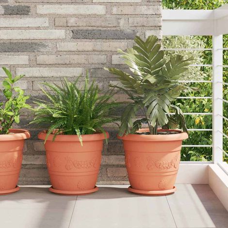 Runder Blumentopf 6 pcs Ziegelrot Ø 34 x 28 cm Kunststoff