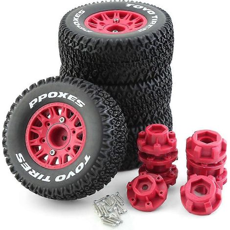 Quatre jantes de pneu de camion à débattement court de 112 mm (1/8 et 1/10) avec fixations hexagonales de 12, 14 et 17 mm, compatibles avec... (1/5)