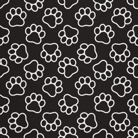 Tela decorativa para exteriores tipo oxford con estampado de huellas de patas sobre fondo negro. (1/5)