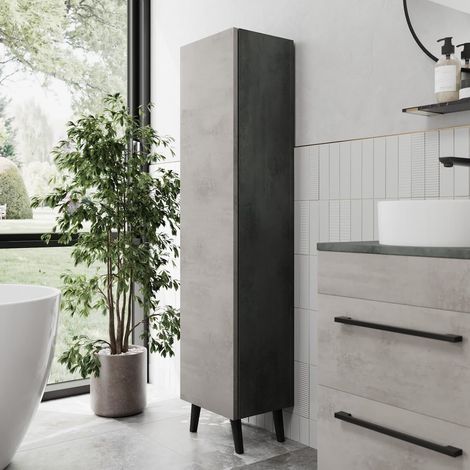 Bathroom Wall Hung Tall Cabinet Cupboard Storage Furniture Unit Grey 1380x350mm (1/5)