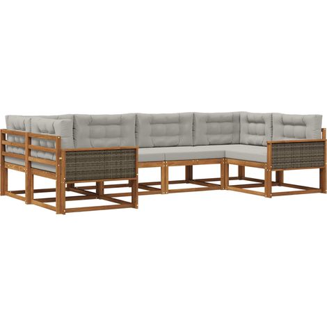 Outdoor Sofa Set 6 pcs Natural and Light Grey vidaXL