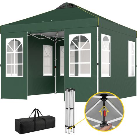 Carpa plegable pop-up 3x3 m con UPF50+, 4 laterales desmontables, altura ajustable, bolsa de transporte, verde (1/5)