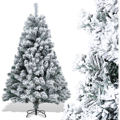 Randaco Albero di Natale artificiale da 150 cm effetto neve, base metallica inclusa, 550 punte in PVC, albero di Natale in PVC bianco (1/5)
