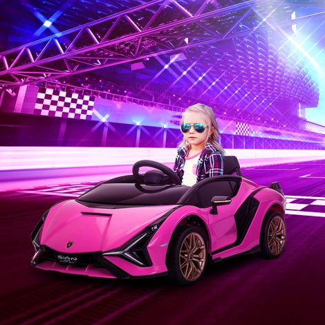 Voiture électrique 12V 3-5 ans - klaxon - 3-5 km/h - phares/musique - télécommande - ceinture - 2 moteurs - rose
