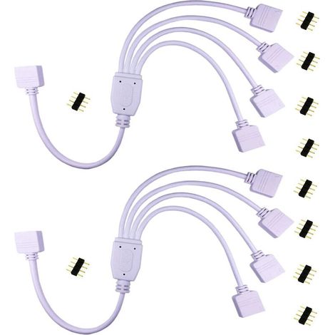 2pcs Câble Diviseur 1 à 4 Bande LED RGB Câble Séparateur Ruban LED Répartiteur DC à 4 Voies 1 to 4 LED Splitter Cable 4 Broches Rallonge pour SMD 5050 3528 2835 RGB LED Strip -30cm, Blanc [Classe éner