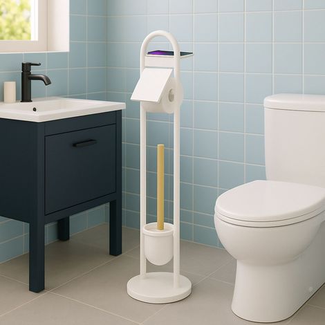 Toilettenpapierhalter mit ablage - metall und bambus