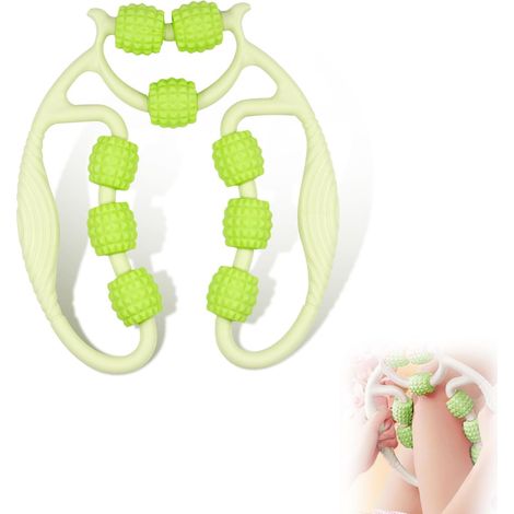 Rouleau de massage anti-cellulite à 9 roues pour les jambes et les bras - Outil de massage portatif pour les tissus profonds afin de réduire la cellulite, vert (1/5)