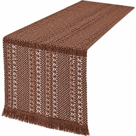 Chemin de table rétro japonais en coton et lin, rayé, Noël, 30 cm de large, 50 à 210 cm de long (la largeur dépend de la couleur x longueur 50 cm, la taille comprend les pompons) - Creux - café (36 cm (1/5)