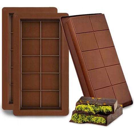 Moules en silicone pour tablettes de chocolat brun Dubaï, 13,5 x 25 cm x2