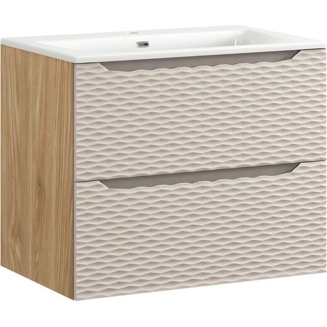 Badezimmer-Set YOKA beige: Waschbeckenunterschrank 70cm mit Schubladen + Einbauwaschbecken