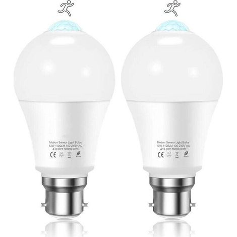 Mascot Ampoule Detecteur de Mouvement B22 Baïonnette LED, 12W, 1020lm, Blanc Froid 6000 K, CIR 85, étanches IP42 à économie d'énergie, non dimmable, Ampoule à Détecteur de Mouvement(2 pièces) (1/4)