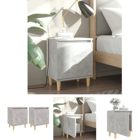 Massivholz - vidaXL Nachttische mit Massivholz-Beinen 2 Stk. Betongrau 40x30x50cm - Betonfarbe (1/5)