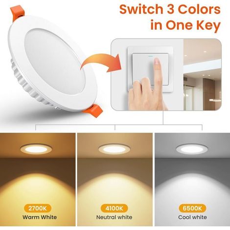 Spot encastrable LED 7W 600LM IP44, lumière ajustable 2700K/4100K/6500K, pour plafond salon cuisine (lot de 6)