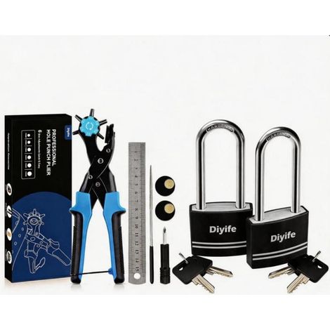 Pince perforatrice cuir Set avec 2 cadenas anse longue et clés