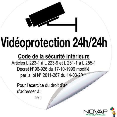 Panneau Vidéoprotection 24h/24h - Vinyle adhésif Ø300mm - 4038339