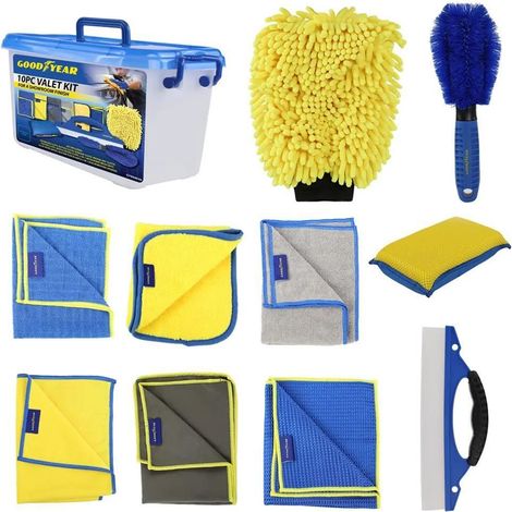 Goodyear 10pc Car Detailing Brush Cloth Interior Wheel Valet Pro Cleaning Kit (1/2)
