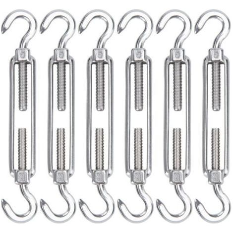 FENOPLASTICAM5 Tendeur Cable Acier Inoxydable, Lot de 6 Tendeur de Fil Crochet et Crochet Réglable Heavy Duty Tension Hook & Hook pour Corde Cable Fil à Linge, Grillagefor Sun Shade Installation (1/5)