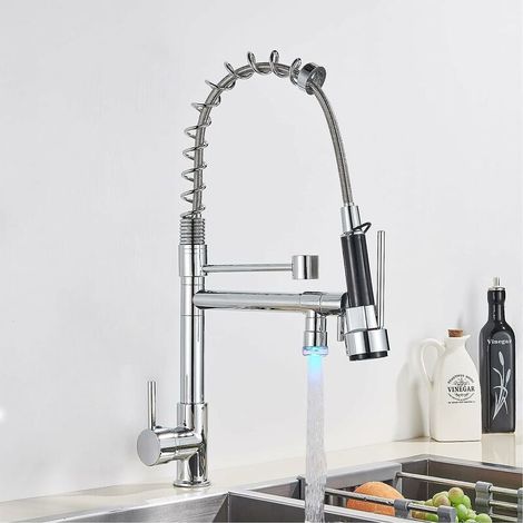 360° Rotating Spiral Spring Kitchen Faucet, Faucet with 2 Spray Types Kitchen Mixer Tap, Sink Faucet with Shower Single Handle Kitchen Sink Mixer Tap, Brushed Stainless Steel (1/5)