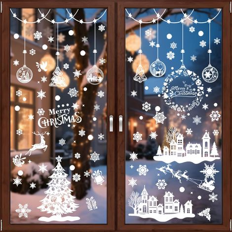 244 Pièces Stickers Noel Fenetre, Stickers Noel, PVC Électrostatique Adsorption Decoration Noel Fenetre Avec Flocons de Neige, Arbre de Noël pour Décoration de Fenêtre (1/5)