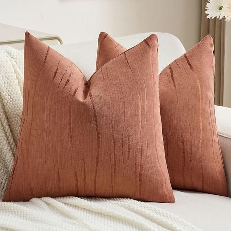 Housse de Coussin Chenille Lot de 2, 45x45cm, Housse de Coussin Texturées à Rayures en Relief, Cushion Covers Élégantes Modernes Résistantes, pour Maison Salon Chambre, Rouille (1/5)