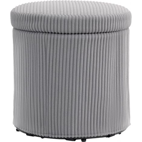 Pouf de rangement rond, revêtu de velours côtelé, avec structure en acier stable et rembourrage moelleux Ø40 x 41 cm, gris clair