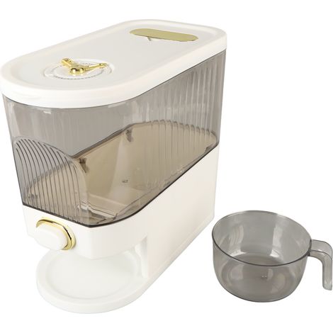 Distributeur de riz transparent, bouton de commande, récipient de stockage alimentaire sec inodore avec gobelet doseur pour grains et légumineuses, blanc (1/5)