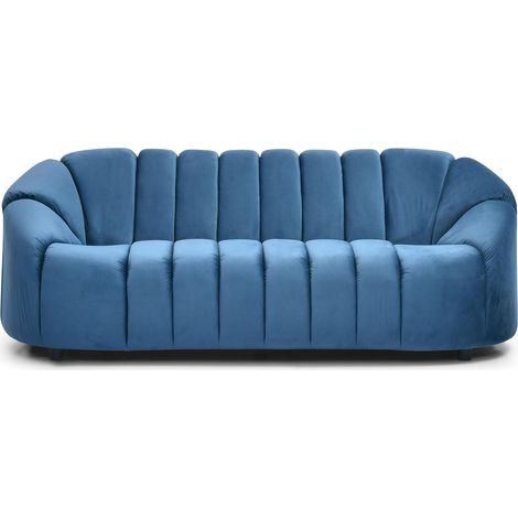 Canapé 3 Places Sidonie en Velours Bleu – Canapé Design Contemporain – Assise Confortable – L210 x P85 x H78 cm (1/5)