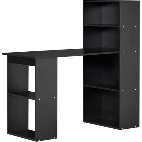 Bureau informatique en bois avec étagères 6niveaux, table pour PC portable, bureau d'étude 120x55x120cm, noir (1/5)