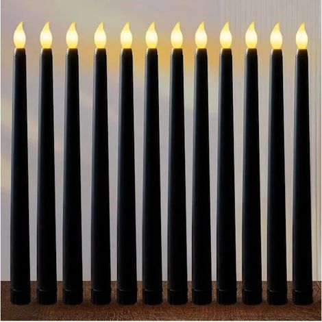 Schwarze 12er-Packung flammenlose Kerzen, elektrische Kerzen, Spitzkerzen für Geburtstag/Weihnachten/Halloween/romantisches Abendessen - max. (1/5)