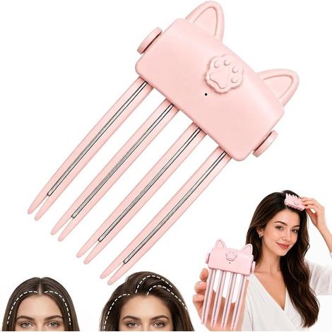 Peigne volumateur chauffant sans fil pour les racines, peigne électrique rechargeable USB pour cheveux fins et plats, design patte de chat, rose