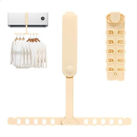 Wall Mounted Clothes Airer Clothes Rack with 10 Holes, Portable Wall Hanging Clothes Rack for Air Conditioning, Balcony, Bedroom, Bathroom, Laundry Room (1/5)