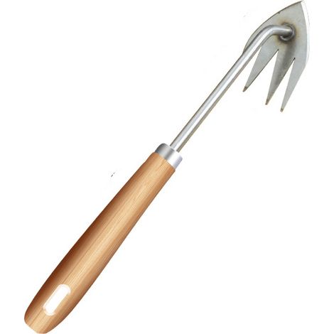 Arracher les mauvaises herbes avec griffe en forme de M, outil de désherbage, arrache-pissenlits, outil de jardinage, en acier inoxydable avec manche en bois massif (type M), 30 cm (1/4)
