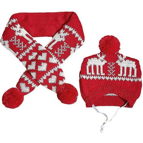 Chapeau et écharpe tricotée pour déguisement de Noël pour chien - Accessoires de déguisement mignons pour animaux de compagnie, vêtements chauds d'hiver pour chat (1/5)