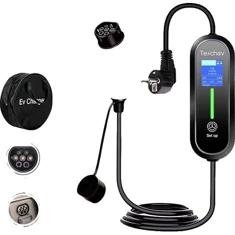 Cargador portátil para vehículos eléctricos, pantalla LCD, corriente de carga ajustable, 3,5 kW Tipo 2 (1/2)