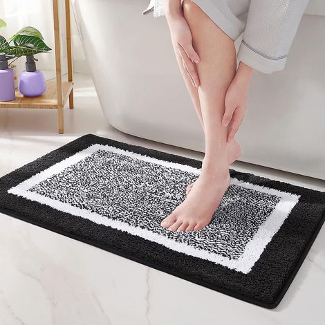 40 X 60 Cm,noir Tapis De Bain Antidrapant,tapis Salle De Bain Moelleux En Microfibre,tapis De Douche Absorbant Lavable En Machine