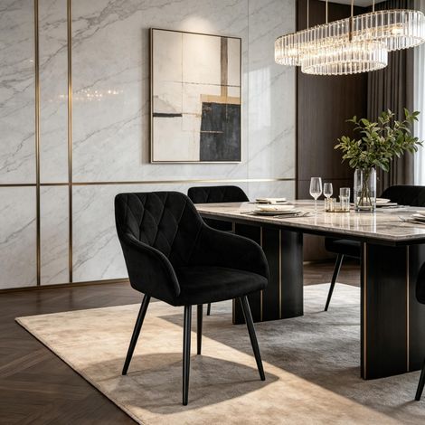 Sedia da pranzo in velluto nero con braccioli DESVIAE (1/5)