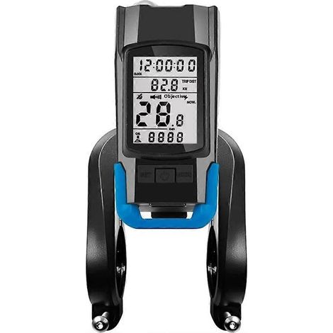 Ordinateur de vélo sans fil GPS 3 en 1 avec compteur de vitesse, éclairage et klaxon 120 dB - Bleu multicolore (1/5)