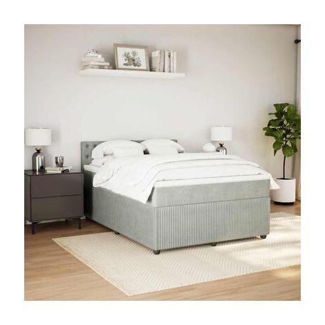 Sommier de style Snowco et matelas en velours gris clair de 140 × 200 cm, velours doux et confortable, pour chambre, décor moderne, facile à assembler (1/5)