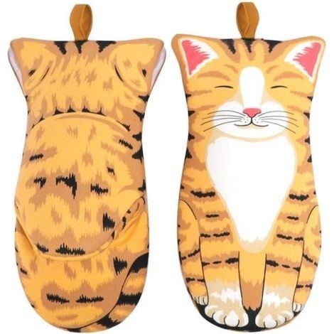(Orange) Ofenhandschuhe – Unbekannte Marke – Katzenförmige Kochhandschuhe – Baumwolle – Orange – 30 x 13 cm (1/4)