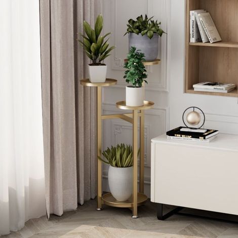 Étagère à Fleurs Fer Forgé - Porte Plante Intérieur Extérieur avec 4 Niveaux Echelle Escalier Pour Jardin Balcon Terrasse,30x20x80cm,Doré (1/5)