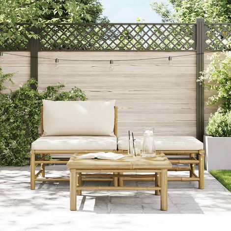 Salon de jardin 3 pcs Contemporain, Ensemble repas de jardin, avec coussins blanc crème Bambou OIB4722E (1/4)
