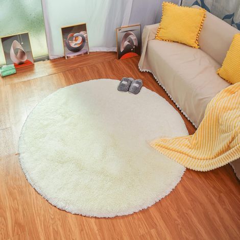 Tapis de Salon Moderne, Tapis de Chambre Rond Super Doux Moelleux Velours Tapis d'intérieur Moelleux Doux Cheveux Longs Coussin de Chaise décoratif Coussin de canapé (Blanc, 100x100cm) (1/5)