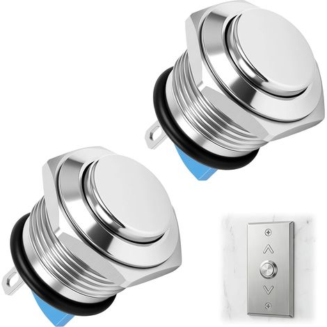 2 PCS Bouton Poussoir Momentané SPST Étanche,Tête Haute SPST Momentané Bouton Poussoir Étanche 16 mm,Auto-Réinitialisation,En Acier Inoxydable,Interrupteur Métallique,Bornes à Souder DC (1/5)