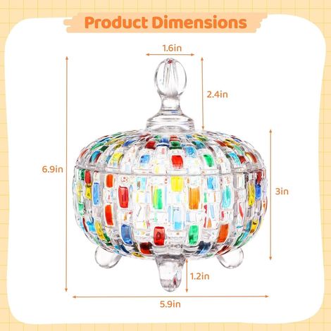 Boîte à bonbons en verre de 680 ml, bocal de rangement en verre coloré peint à la main avec couvercle - bonbonnière artisanale en cristal pour bonbons, biscuits et bijoux, plat de service décoratif po (1/4)