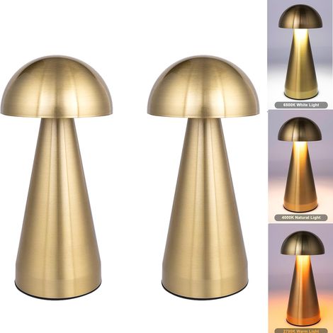 lampe table rechargeable à champignon tactile température couleur 2700K 6500K et luminosité réglable l'infini 2 pièces Or (1/5)