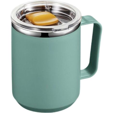 Mug isotherme portable et étanche, réutilisable, avec couvercle et poignée, idéal pour les voyages, les fêtes, le camping, la plage et le bureau.-Green