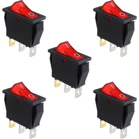 LaBlanc – 5Pcs Interrupteur à bascule lumineux rouge, ON/OFF 3 broches 3 positions Interrupteur à bascule pour bateau Snap AC 250V/15A 125V/20A KCD3-101 (1/4)