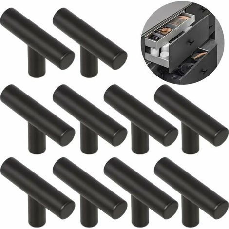10 poignées de meuble en acier inoxydable noir, pour armoires de cuisine et portes, entraxe 50 mm (1/5)
