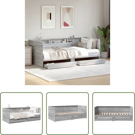 vidaXL Canapé nuit - Lit de jour avec tiroirs sans matelas sonoma gris 100x200 cm (1/5)