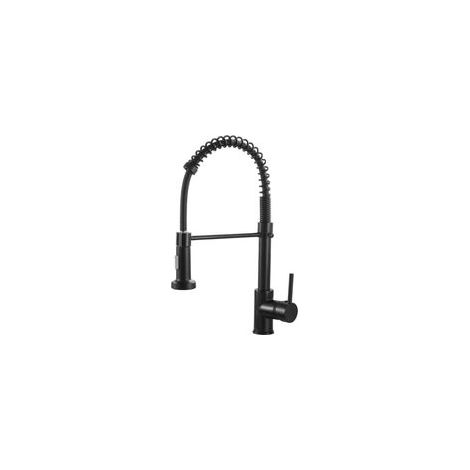 Robinet cuisine noir pivotant 360° Douchette rabattable 2 modes Arc élevé